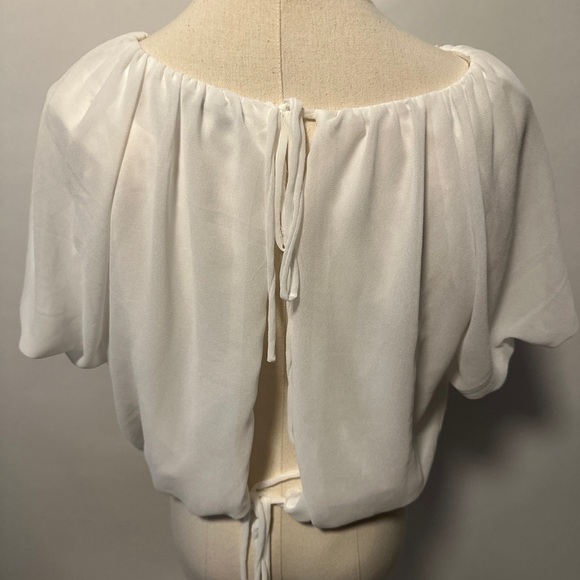 Hyfve White Puff Sleeve Top  Back Tie Cropped Blouse Large New - Picture 3 of 3